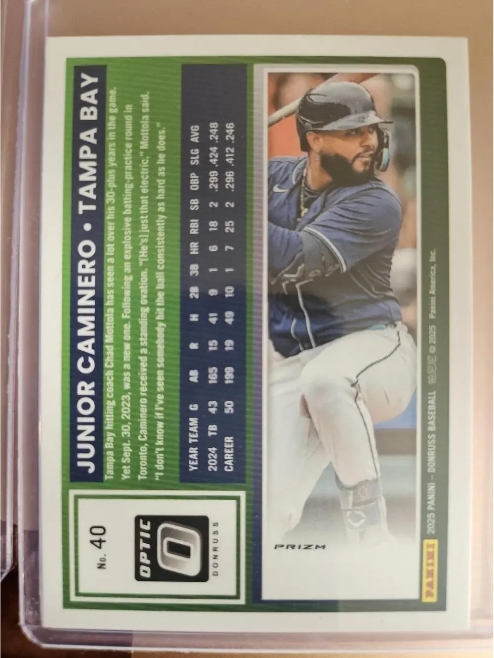 Junior Caminero - 2025 Panini OPTIC insert - #40 - Tampa Bay Rays - RAW Mint
